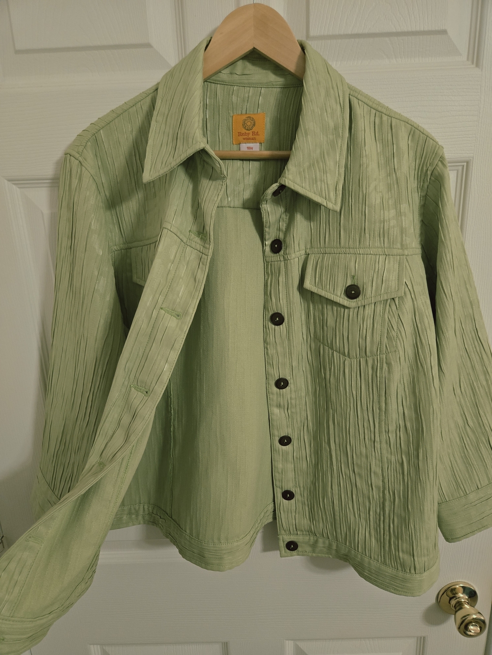 Ruby Road Light Green Crinkled Button-Up Jacket Size 18W - Picture 3 of 8
